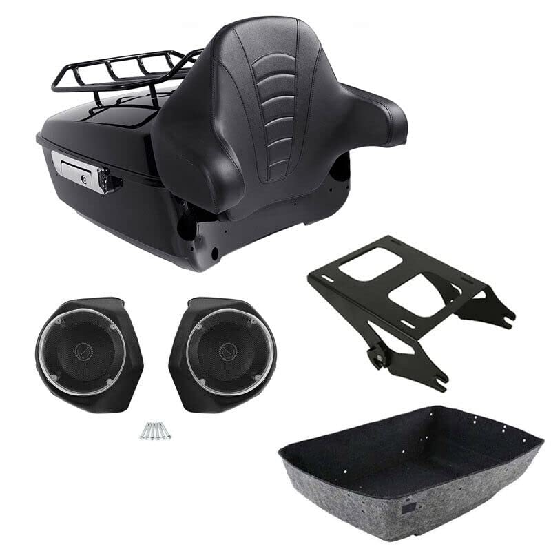 TCMT King Tour Pack Trunk Backrest Top Rack 2 Up Mount Rack Speakers Fit For Harley Davidson Tour Pak Touring CVO Road King Road Glide Street Glide Electra Glide 2014-2023