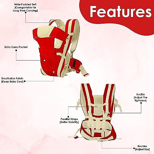 Image of BabyGo Kid Seat Baby Hip Carrier 4-in-1 Adjustable Baby Carrier Cum Kangaroo Bag|Front, Back,Hip |for 6 to 24 Months Baby|Newborn to Toddler Carrier|Safety Belt & Buckle Straps|Up to 15 Kgs (Red)