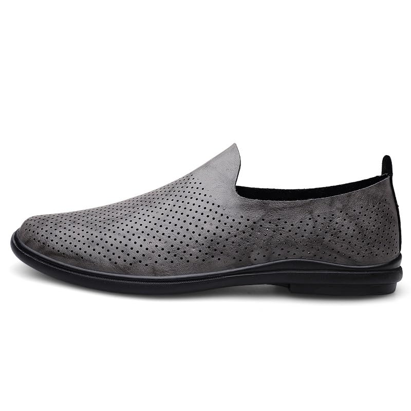 HOOENG Dress Oxford Shoes for Men Slip On Round Toe Faux Leather Breathable Shoes Low Top Non Slip Resistant Working(White Gray,7.5)3