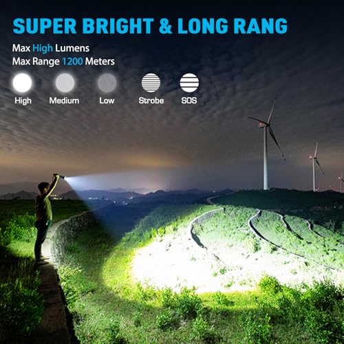 Sinvimes Rechargeable Flashlights High Lumens, LED Powerful Super Bright Flash Light, 5 Mode Zoomable Tactical Flashlights High Powered, Waterproof Linternas Emergencies Lights for Home