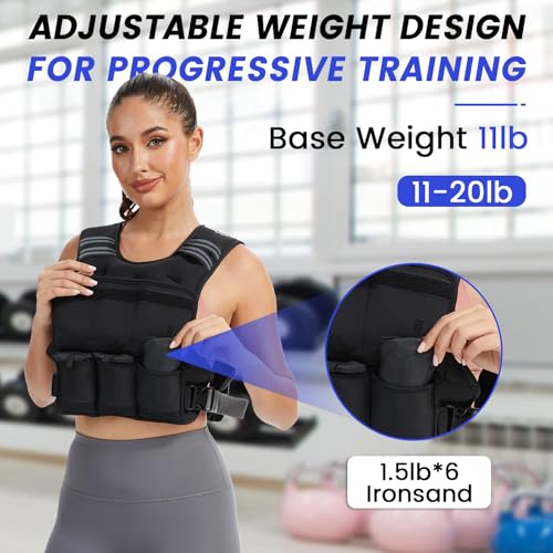Image of VBSD Adjustable Weighted Vest for Women Men 4-10lb /11-20lb /20-32lb Vest with 6 Ironsand Weights Body Weight Vest with Reflective Strip for Running Walking Strength Training Workouts