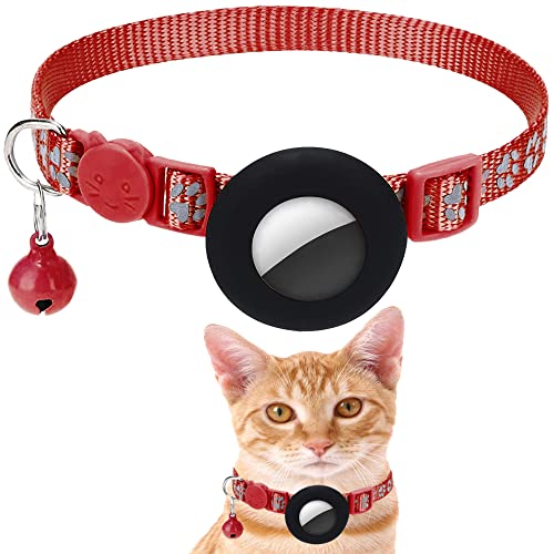 Collier pour chat Airtag - Réfléchissant - En silicone - Compatible avec Apple Airtag, boucle de sécurité Breakaway - Pour chiot et chat - Rouge Cover