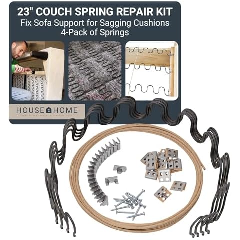 House2Home 23" Couch Spring Repair Kit to Fix Sofa Support for Sagging Cushions - Includes 4pk of Springs, Upholstery Spring Clips, Seat Spring Stay Wire, Screws, and Installation Instructions Cover