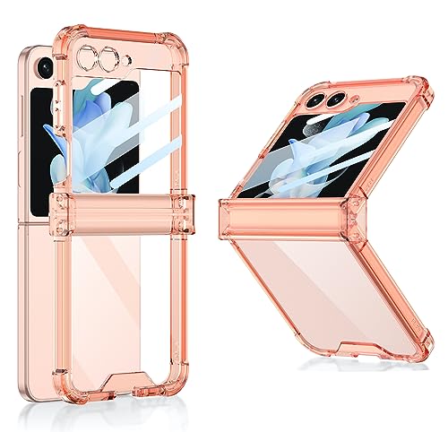 Image of BOUNCEBACK Transparent Shockproof Hinge Cover Case for Samsung Galaxy Z Flip5 / Galaxy Flip 5 Case Cover - (Clear Orange | Rubber)