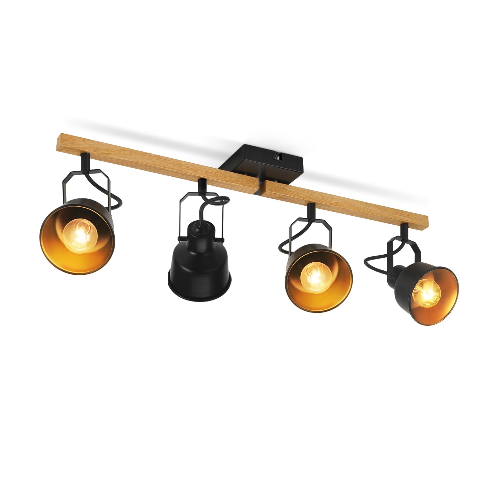 Deckenstrahler 4 Flammig Schwarz E14 Fassung 25W Industrial Holzmaserung Schwenkbar 350°