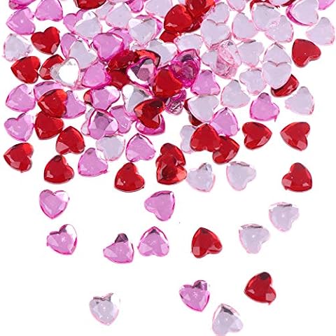 Ujuuu 600 Pcs Acrylic Ice Rocks Crystal Gems, 0.5 Inch Clear Acrylic Heart Diamond Flat Back Heart Rhinestones for Vase Fillers Party Table Scatter Event Wedding Party Decoration, 3 Color Cover