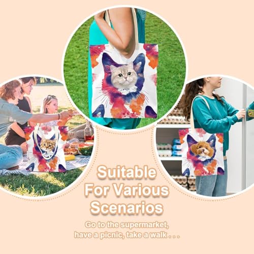 Bolso de lona para mascotas portátil y lavable con tierno estampado de gato 8