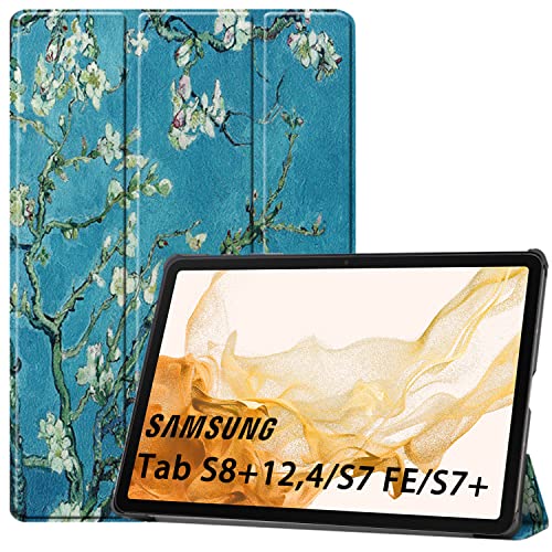 NUPO for サムスン Galaxy Tab S8 Plus 12.4インチ ケース 超軽量 極薄 高級PU レザー 開閉式三つ折 スタンド スマートケース スタンド 機能 スマートカバー Tab S8+ /Tab S7 Plus 対応 ,color07