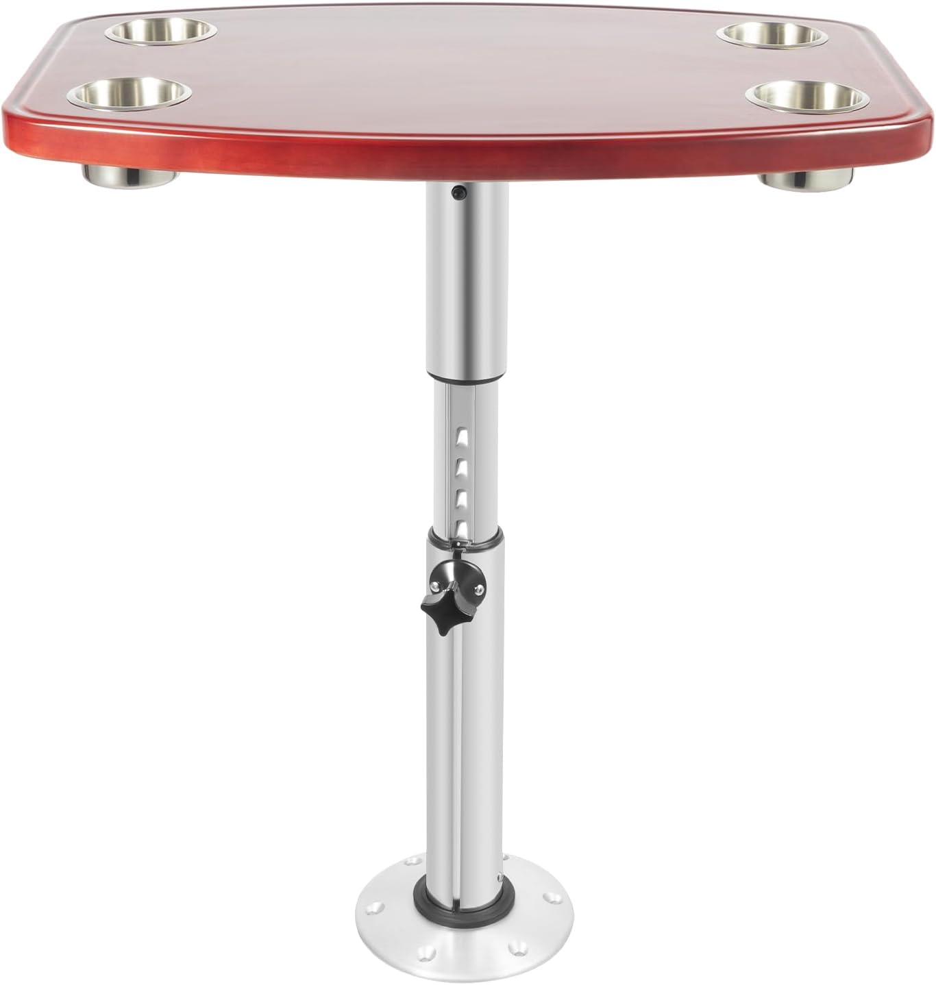 Removable RV Tables Varnished Oak Table Top 600 * 380mm, Adjustable Height RV Dinette Table Dining Table with 4 Cup Holders for Caravan RV Marine Boat, Adjustable Table Pedestal