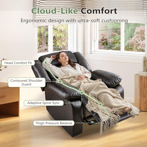 Image of ANJ Manual Recliner Chair Set of 2, Breathable Faux Leather Reclining Chairs with Overstuffed Arm and Back, Living Room Single Sofa Recliners (Dark Brown)
