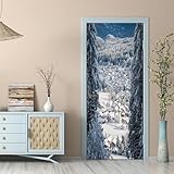 3D Door Art Stickers for Interior Doors Kids Bedroom Winter Village Landscape 77 X 200 Cm Self Adhesive Door Decal Murals Removable Poster Wallpaper Living Room Kitchen Bathroom Door Photos Decorati