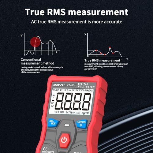 Image of ZOYI ZT-S6+ Digital Multimeter, 6000 Counts True RMS, Auto-Identify Measures AC /DC Voltage, Resistance, Capacitance, Continuity and Diode with Non-Contact Voltage Function-Red