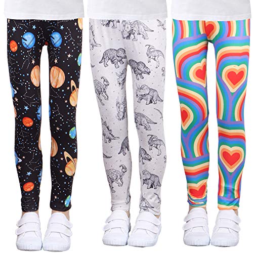 LUOUSE Toddler Girls Stretch Workout Leggings Little Kids Yoga Pants 3 Pack Ankle Length Size 4T - 5T