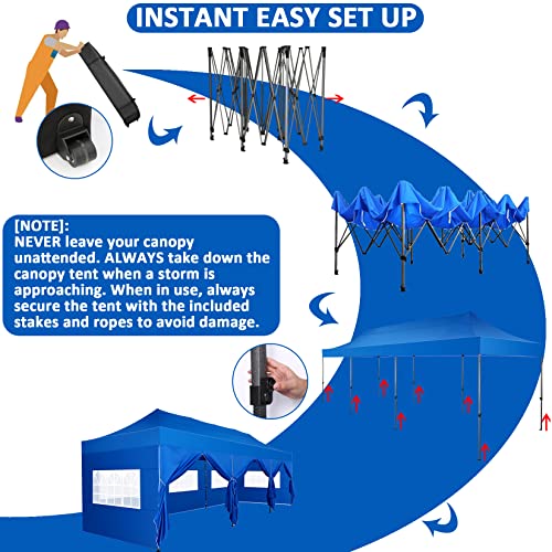 Image of COBIZI 10x30 Pop Up Canopy Tent,Heavy Duty Canopy(Blue with 8 Sidewalls)