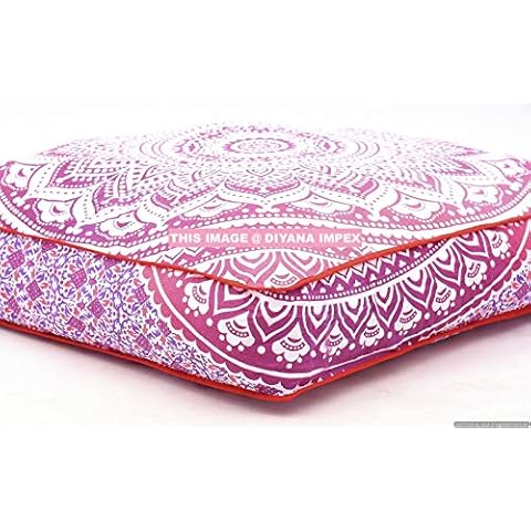 DIYANA IMPEX Ombre Floor Pillow Covers Handmade Lounge Seating Ottoman Pillow Cover Indian Oversized Ottoman Pouf Square Pillow Floor Pillow Covers (Pink) Cover