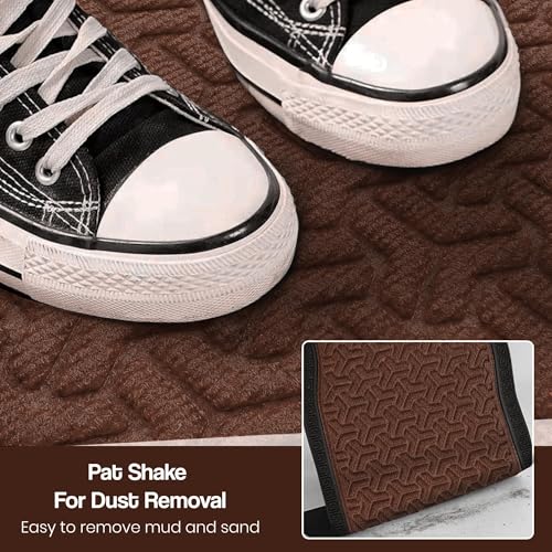 Image of Yellow Weaves 2 Pcs Door Mat for Home Entrance, Outdoor Rubber Mat - Non-Slip, Anti Skid Foot Mat, Dirt Trapper, Heavy-Duty, Weather-Resistant, Waterproof Doormat (40x60cms, Geometric, Brown Color)
