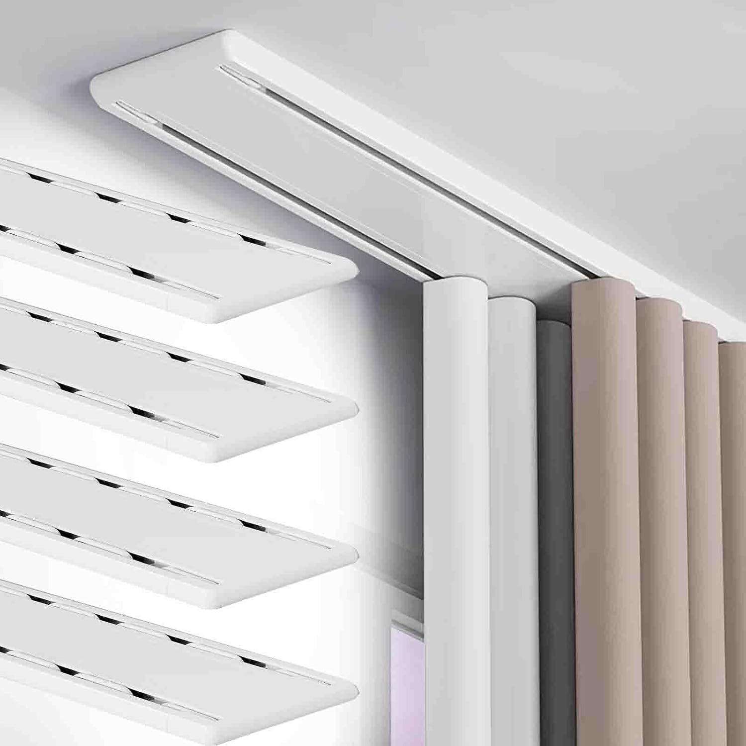Double Row Curtain Track Silent, 1 2 3 4 5 6 7 8 9 10 M Long Heavy Conjoined Curtain Rails Ceiling Mount, Aluminum Alloy Curtain Rod for Living Room Bedroom Room Divider(1 Pack of 5,5m/16.4ft)