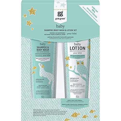 Grab Green 99% Natural Baby Shampoo/Body Wash & Baby Lotion Gift Set, Calming Chamomile Fragranceâ€”with Essential Oils, Plant-Based & Biodegradable, Daily-Use Gentle Formulas