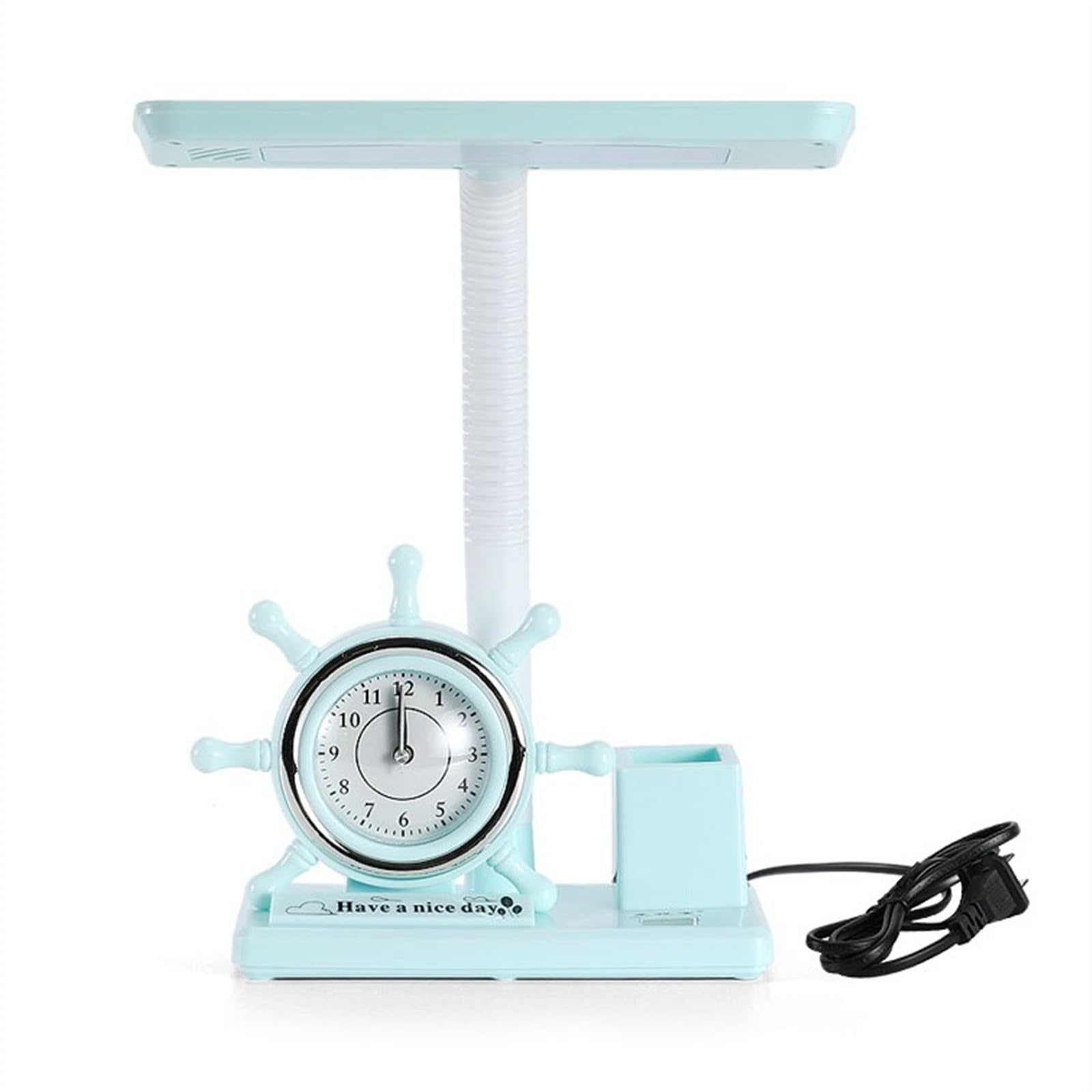 lampe de bureau Lampe de bureau avec protection des yeux, lampe de bureau LED enfichable avec petit réveil et porte-stylo, 3 modes d'éclairage, interrupteur à bouton lampe de lecture ( Color : Blauw )