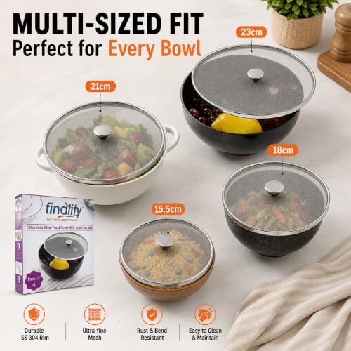 Image of finality Stainless Steel Food Cover Milk Cover Jali Multipurpose Net Lid Set of 4, Silver Color (Food Cover With Knob)
