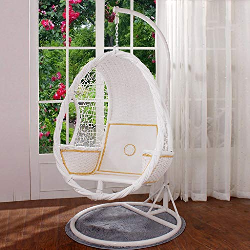 HTPOW-M Outdoor Single Hanging Basket Chair, Waterproof Garden Rocking Chair - White 1122-YY