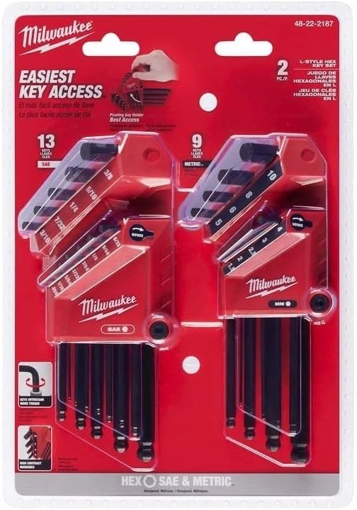 Milwaukee Electric – 22-Key Ball END L-Key Set – SAE/Metric
