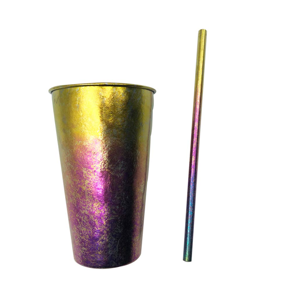 TITO Tragbarer Titanbecher mit Titan-Strohhalm, kleiner Kaffee, Wein, Bier, Trinkbecher für Tee, Wasser, Picknick, Grillen, Reisen, Camping, Wandern, Jagd, 480 ml (bunt)