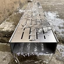 Outdoor Patio Shallow Channel Drain Kit - 1m Long, Rectangular Narrow Water Trench Drainage System, Commercial Driveway Sewer Gully Diverter, with Removable Grate100x7x3cm