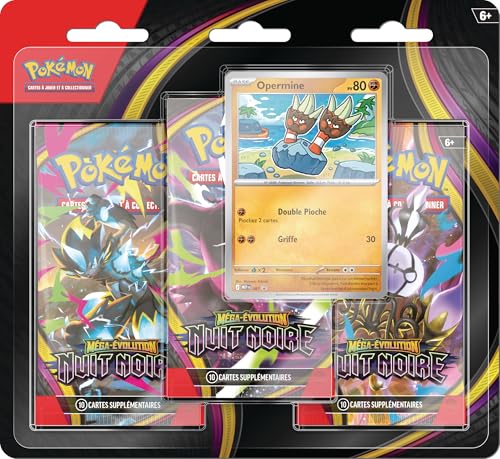 Pokémon : Blister de Trois boosters Méga-Évolution – Nuit Noire (1 Carte Promo Brillante et 3 boosters)