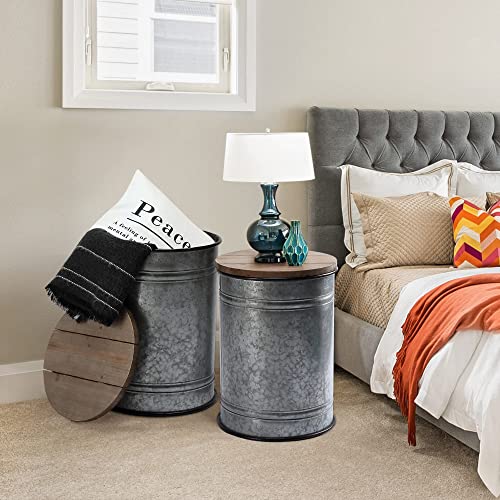 RUSTOWN Farmhouse Accent Side Table, Rustic Storage Ottoman Seat Stool