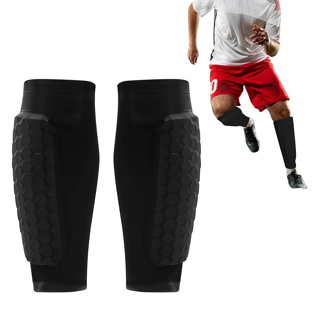 Proberos® Soccer Shin Guards Padded EVA Cushioning for Teens Adults Built in Silicone Anti-slip Strips Stretchy Lycra One-piece Football, Baseball, Rugby, Size M