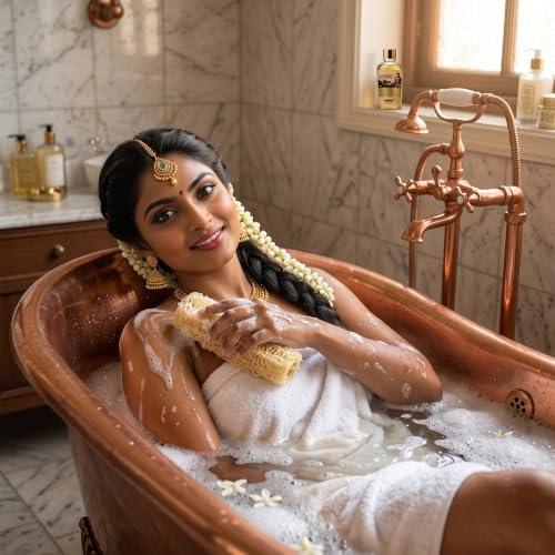 Image of 100% Natural Ridge Gourd Loofah Bathing Scrub (Pack of 2) | Organic Body Scrubber & Exfoliator | Turai /Peerkangai /Beerakaya Luffa Sponge for Glowing Skin | Eco-Friendly Pouf