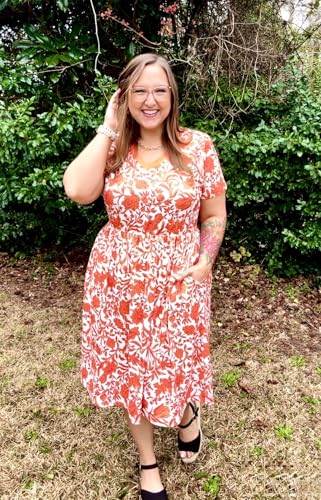 Image of RITERA Plus Size Dresses for Curvy Women Summer Spring Womens Dress V Neck Short Sleeve Casual Dress with Pockets XL-5XL