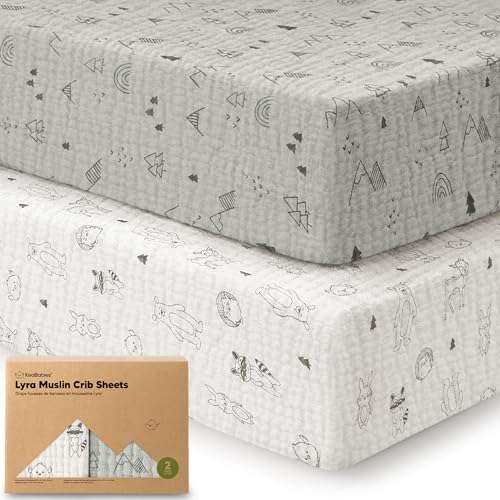 Image of KeaBabies 2-Pack Muslin Crib Sheets for Boys, Girls - 100% Organic Cotton Fitted Baby Crib Mattress Sheet, Soft Breathable Standard Toddler Bed Cover Bedding Set, Neutral, Durable 52x28 (Woodland)