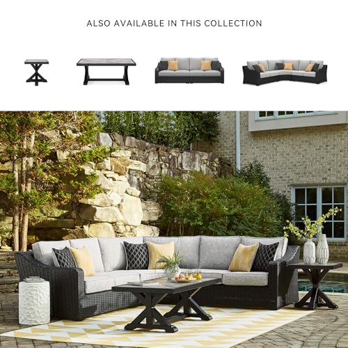 Image of Signature Design by Ashley Beachcroft 3-Piece Outdoor Sectional, L-Shape Wicker Patio Couch, Rust-Free Aluminum Frame and Nuvella Fabric, for Alfresco Living, Black /Light Gray
