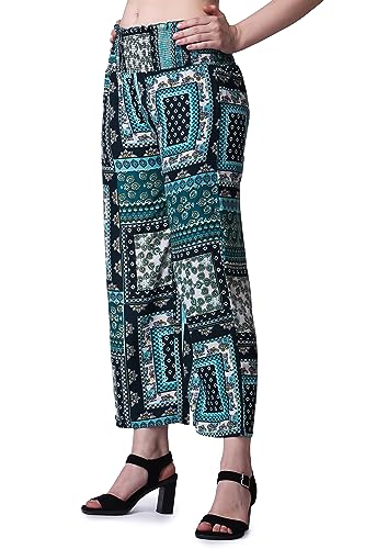 Image of POPWINGS Casual Boho Printed Side Wide Leg Trousers for Women || Summer Wear Comfortable Pull-On Women Trousers || Western Loose-Fit Trousers || Stylish Women Casual Trousers