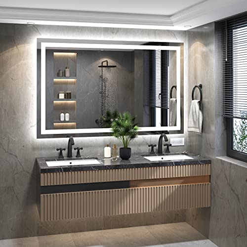 Kingdalai 60 X 36 Led Mirror For Bathroom With Lights (Backlit + Front Lights), Wall Mounted Vanity Mirror, Anti-Fog Dimmable Lights Brightness #TOP1