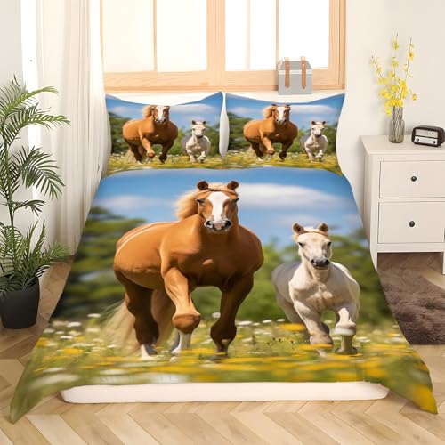 Housse de couette 200x200 cheval animaux ensemble de literie 3 pièces microfibre
