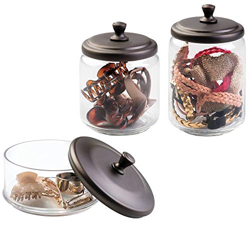 mDesign Glass Apothecary Canister Jar for Bathroom Vanity Countertops - Makeup and Hair