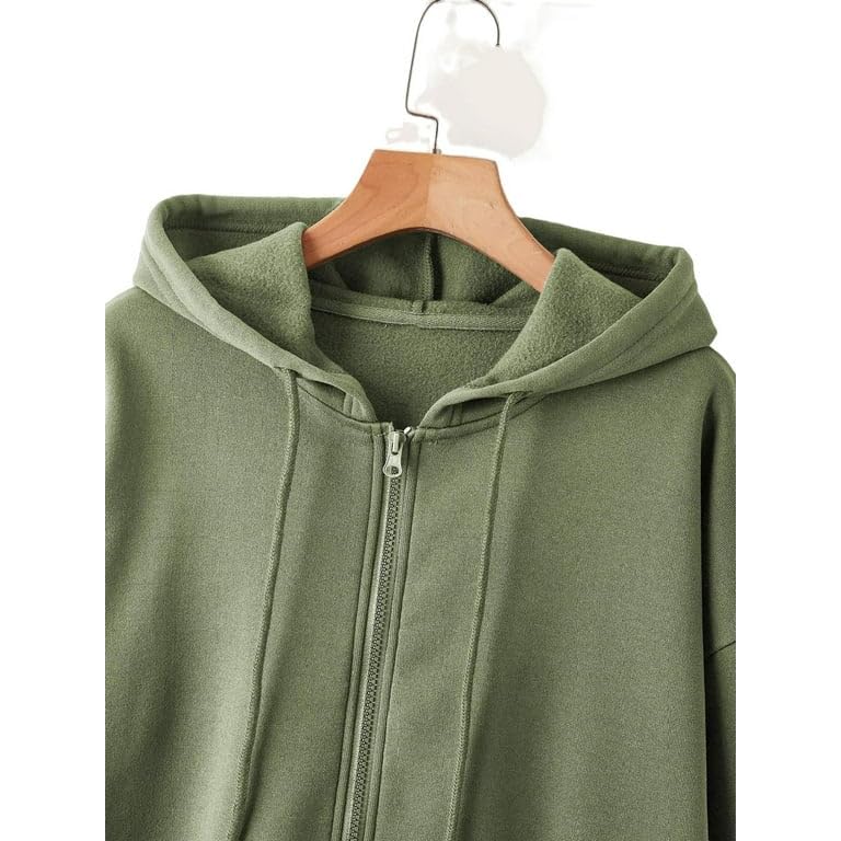 Image of Rabboni Women's Solid Zip-Up Hoodie Jacket | Full Sleeve Hooded Sweatshirt with Kangaroo Pockets | Casual Winter Wear Hoodie for Women