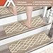 COSY HOMEER Soft Stair Treads Non-Slip Carpet Mat 28inX9in Indoor Stair Runners for Wooden Steps,Stair Rugs for Kids and Dogs, 100% Polyester TPE Backing 7pcs,Beige,Rhombus