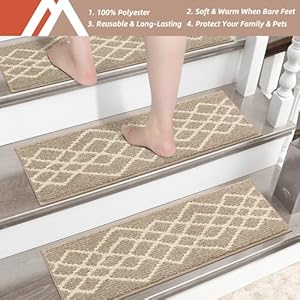 Cosy homeer soft stair treads 15pcs non slip carpet mat 28inx9in indoor stair runners for wooden stepsstair rugs for kids and dogs 100 polyester tpe backing beigerhombus  urban country home decor