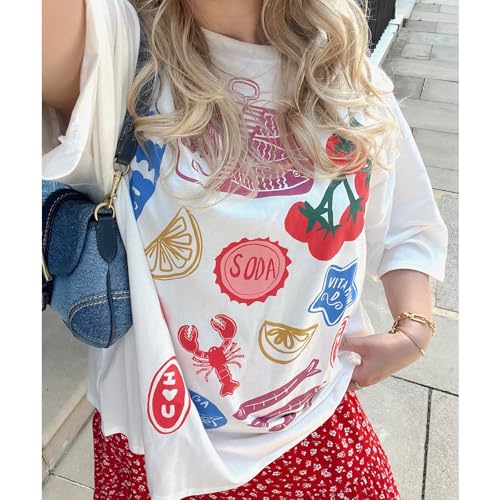 Women Y2k Oversized Summer Tops Cute Fruit Loose Fit Vintage T Shirts Crew Neck Aesthetic Graphic Short Sleeve2