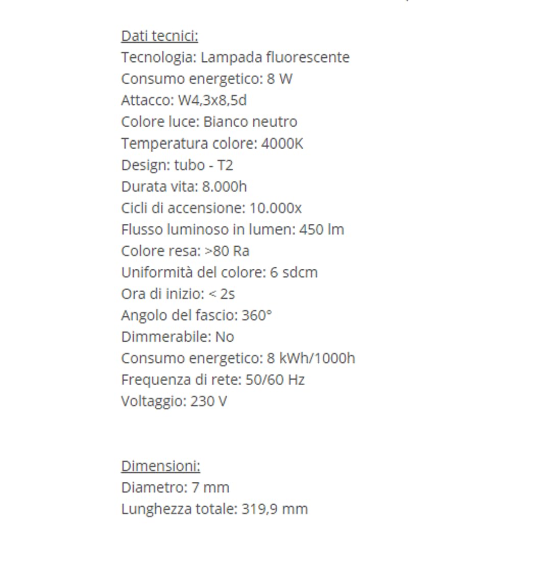 Neon MINI T2 FM 8W/840 32 centimetri LUCE BIANCA 4000K compatibile