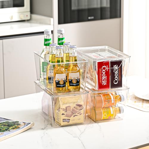 Image of 12 Pack Middle Stackable Storage Boxes for Storage and Organization, Clear Storage Bins with Lids, Plastic Storage Containers with Lids, Plastic Bins with Handles for Office, Bedroom, Study Room