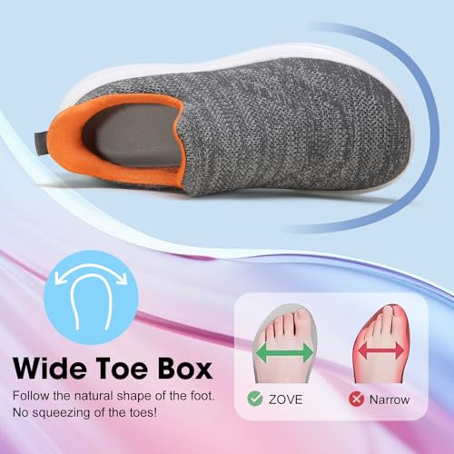 ZOVE Wide Toe Box Shoes Women Hands Free Wide Walking Shoes Ultra Light Tennis Breathable Wide Width Running Sneakers Athletic Gym Workout Trainers 8812 Grey 422