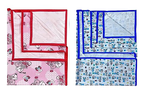 Image of EcoSoft Plastic Sheet,PVC Sheet for Kids,Rubber Sheet for Babies,Bed Wetting Protector(90 x 135 cm) (Pink Bear & Blue BB)