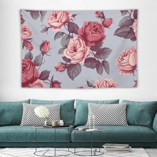 Tapisserie murale roses rouges 152x228 cm drap de lit vintage