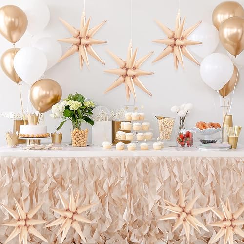 Image of TONIFUL 4 Pcs Explosion Star Balloons Caramel Foil Balloon Party Decoration | 22 Inch Large Mylar Star Balloon for Fall Party Decor Boho Birthday Wedding Bridal Shower Neutral Baby Shower Engagement