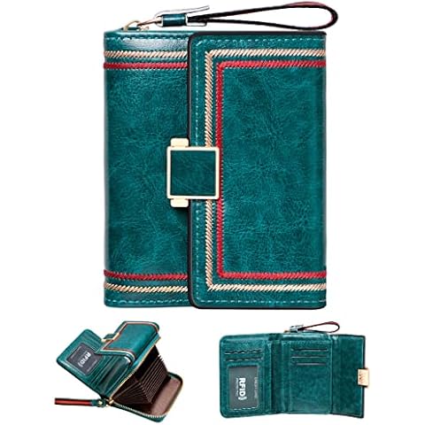 GSG Purses for Women RFID Blocking Leather Short Purse Accordion Wallets with 17 Credit Card Holder Bifold Ladies Small Purse with Gift Box Teal Cover